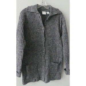 Vtg Partners Tweed Button Front Cardigan Pockets Oversize Size Small